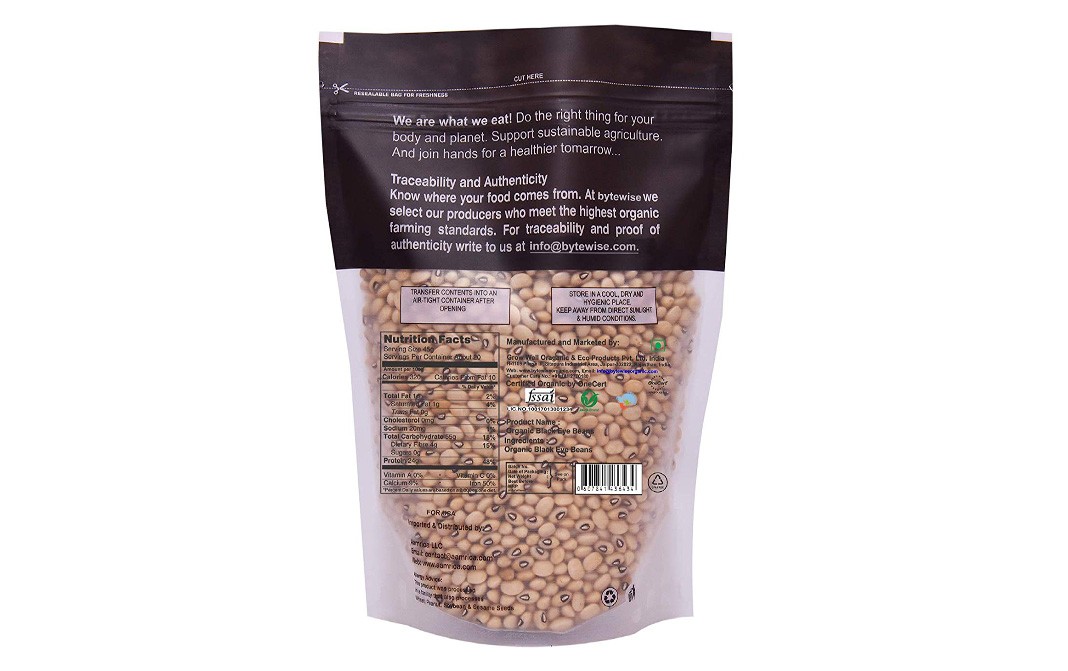 Bytewise Organic Cowpea White Whole (Black Eye Beans)   Pack  500 grams